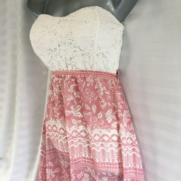 Arden Strapless High Low Dress S Floral Bohemian Boho Pink White Fairy Y2K - Picture 9 of 16